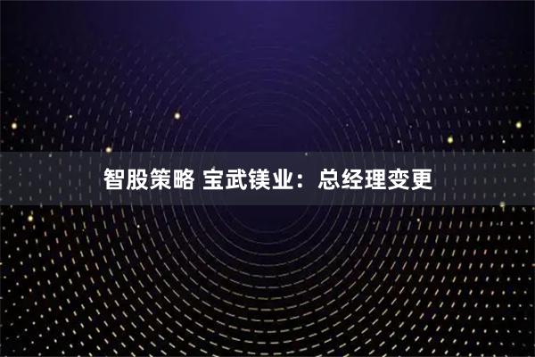 智股策略 宝武镁业：总经理变更
